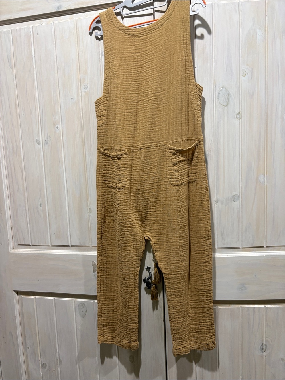 Free People Womens Sleeveless Textured Jumpsuit in Mustard